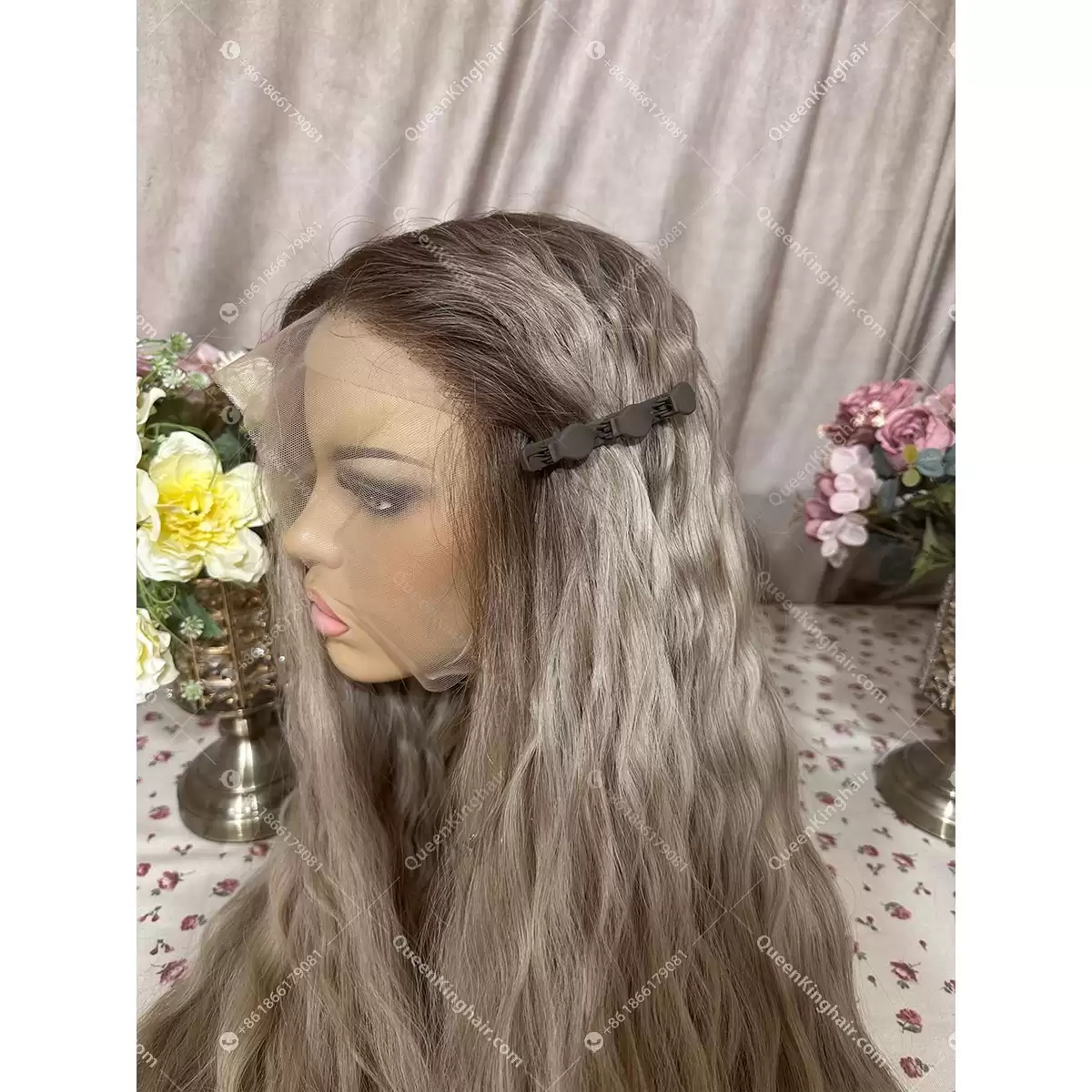 30 inches 13x6 transparent lace 500 grams double drawn virgin hair ashy blonde balayage color wig
