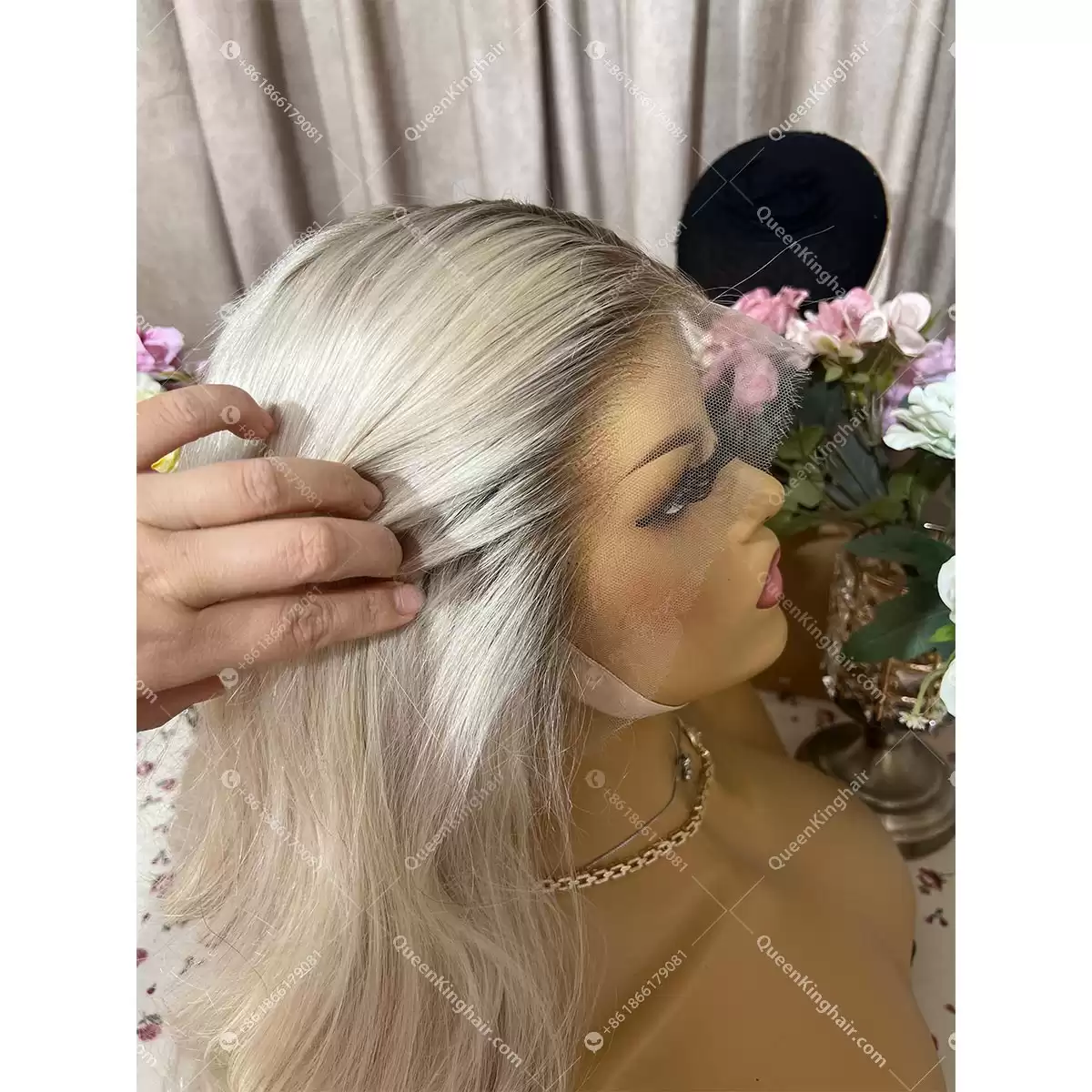 Ombré white blonde remy hair 13x6 transparent lace and Hd lace ashy brown roots