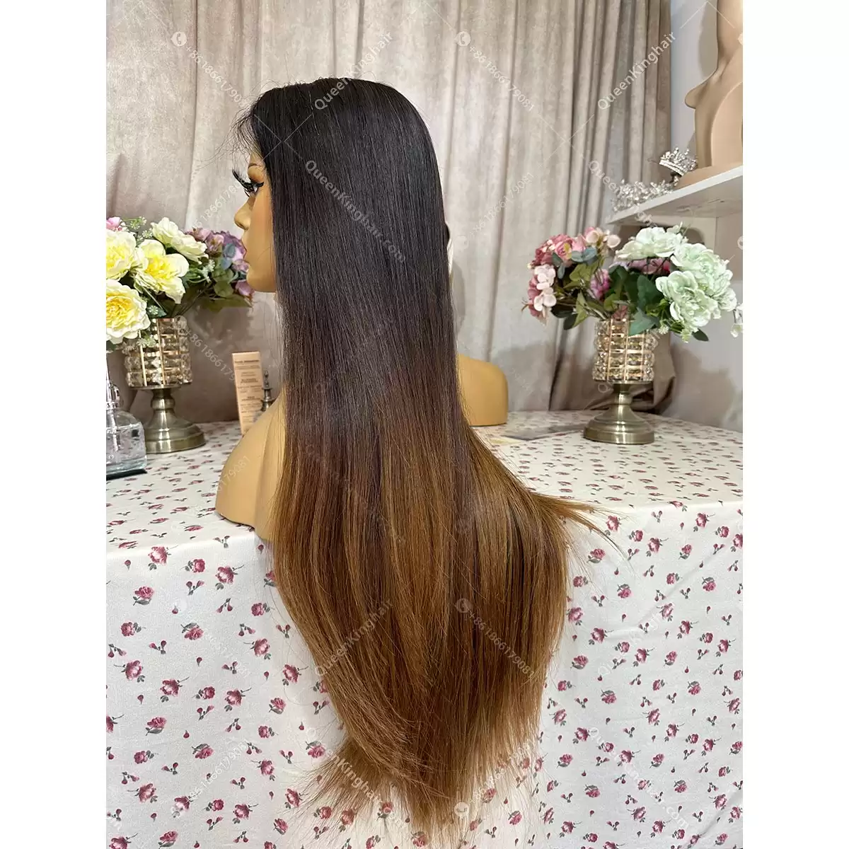 Ombré brunette color 13x6 double drawn virgin hair transparent lace natural color roots with brown ends straight