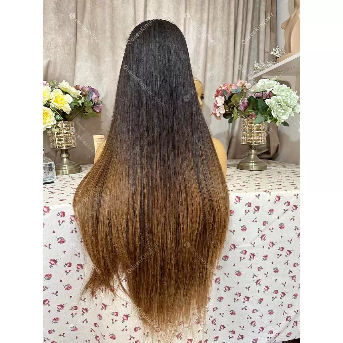Ombré brunette color 13x6 double drawn virgin hair transparent lace natural color roots with brown ends straight