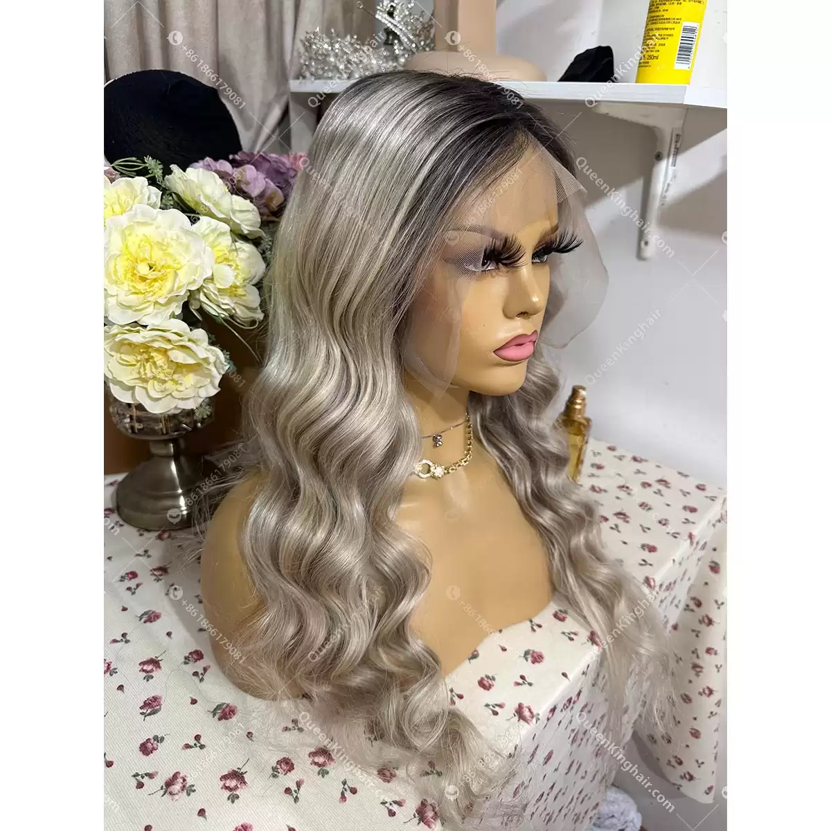 26 inches 13x6 transparent lace 150% density ombré ashy blonde