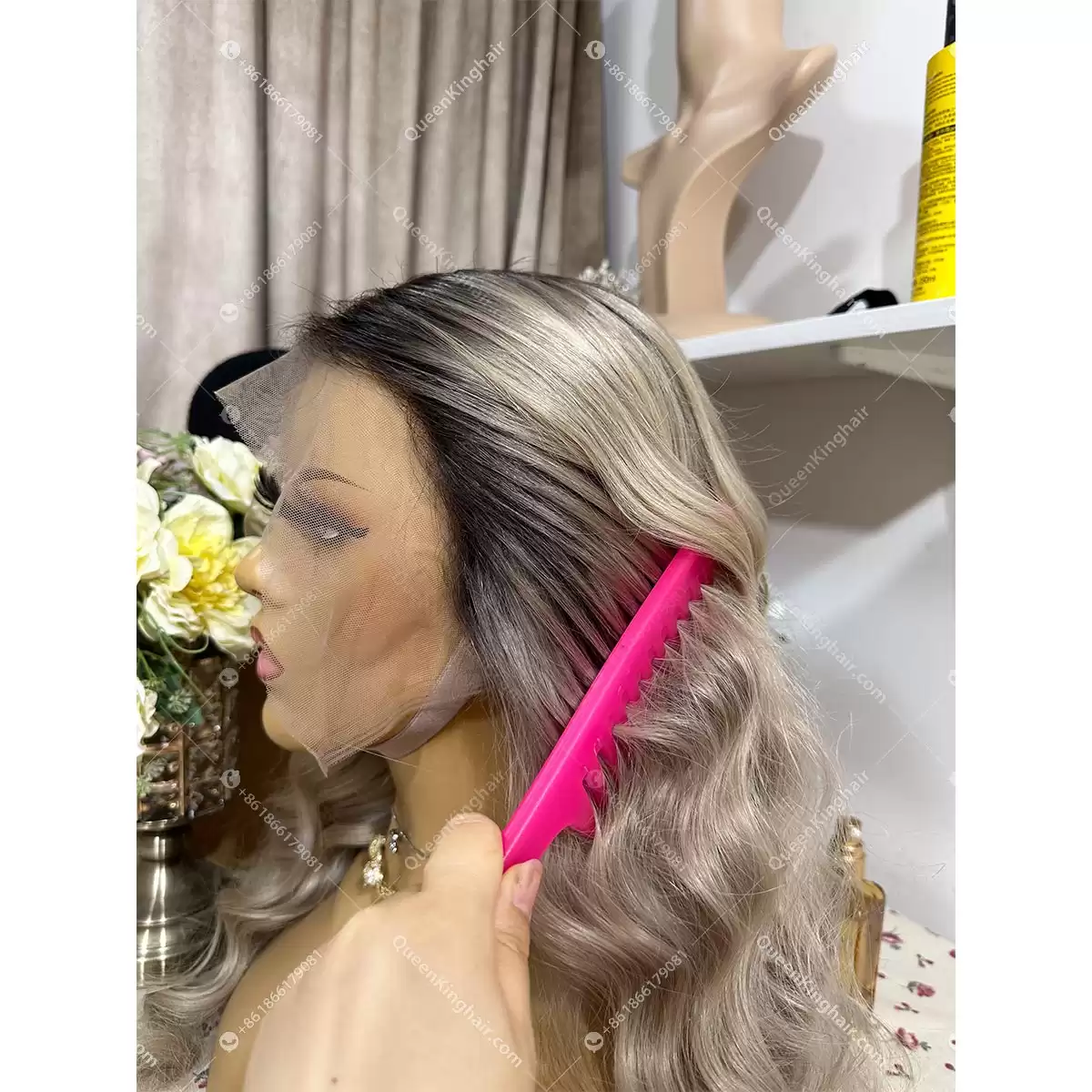26 inches 13x6 transparent lace 150% density ombré ashy blonde