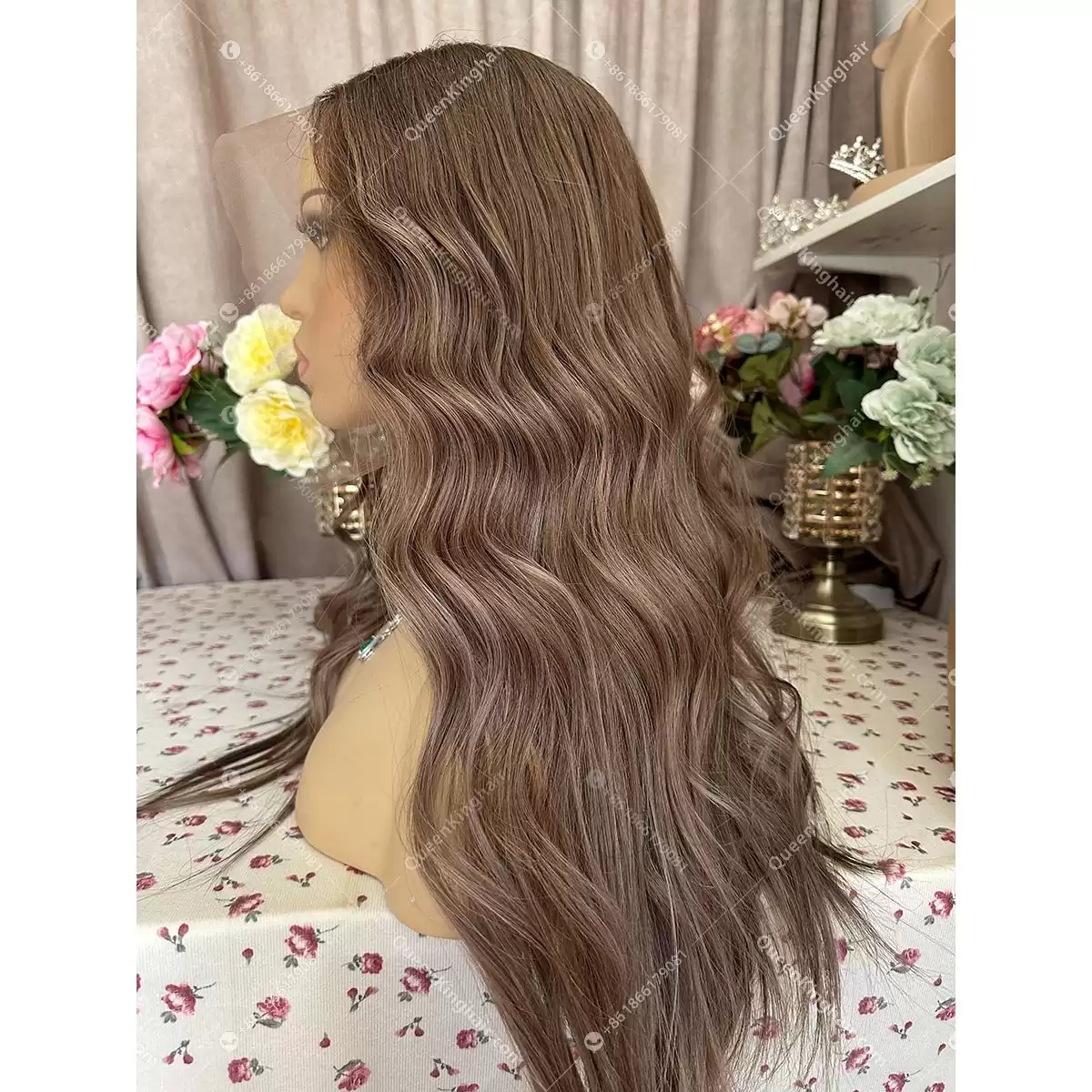 Ombré brunette color 13x6 double drawn virgin hair transparent lace  Dark Brown Long Roots with ash blonde balayage