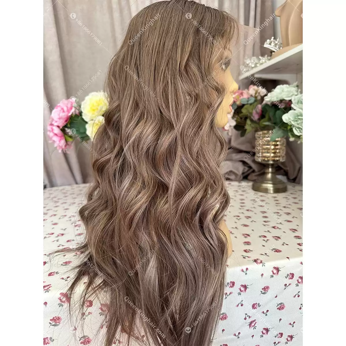 Ombré brunette color 13x6 double drawn virgin hair transparent lace  Dark Brown Long Roots with ash blonde balayage