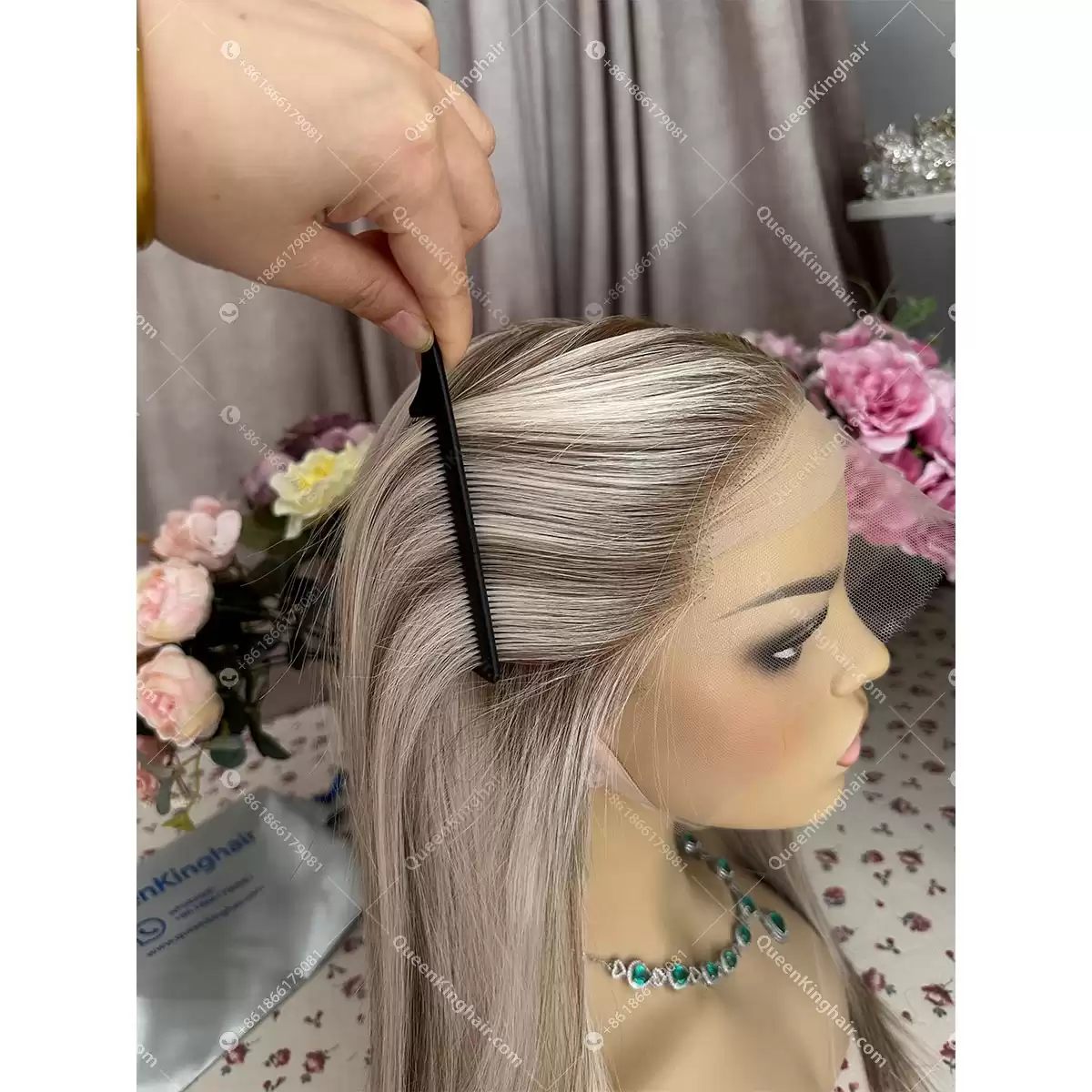 18 inches double drawn virgin hair Hd lace wig 250% density all handmade full lace wig white blonde with light brown highlights