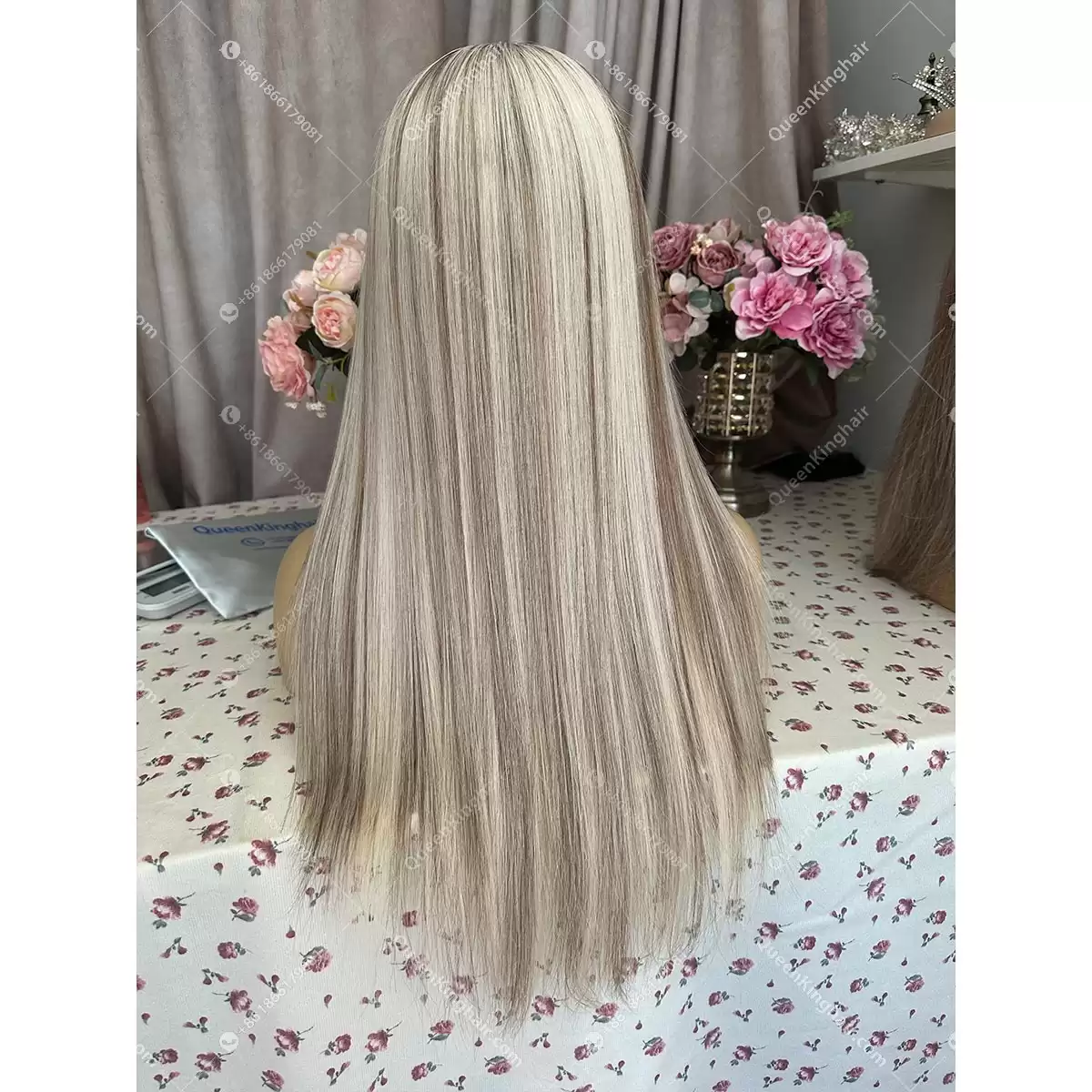 18 inches double drawn virgin hair Hd lace wig 250% density all handmade full lace wig white blonde with light brown highlights