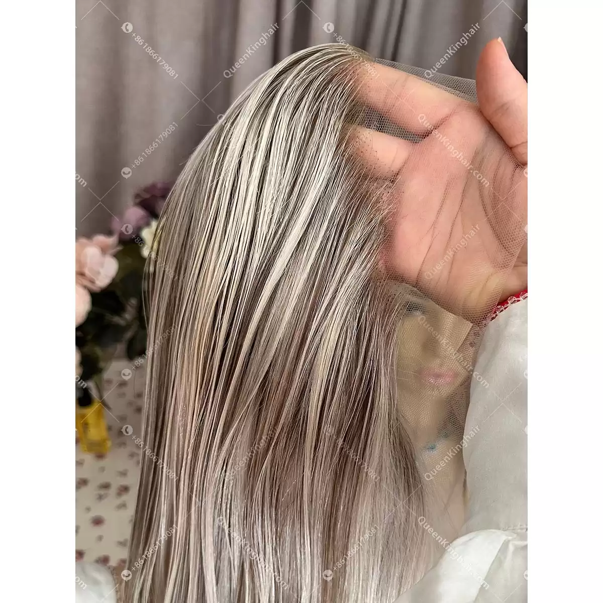 18 inches double drawn virgin hair Hd lace wig 250% density all handmade full lace wig white blonde with light brown highlights