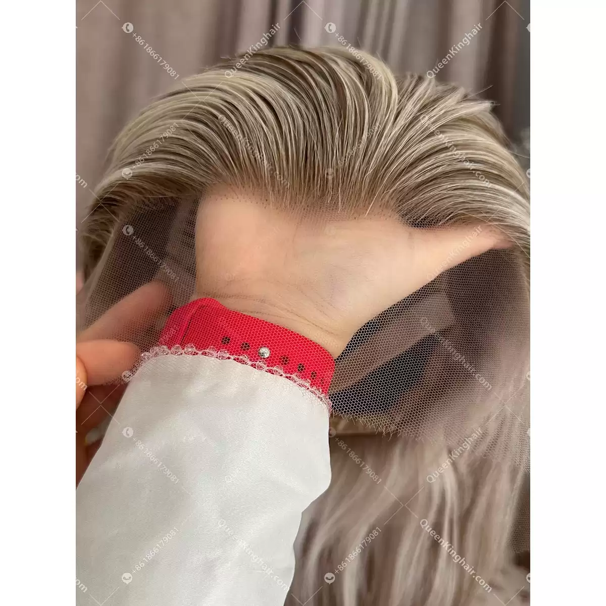 18 inches double drawn virgin hair Hd lace wig 250% density all handmade full lace wig white blonde with light brown highlights