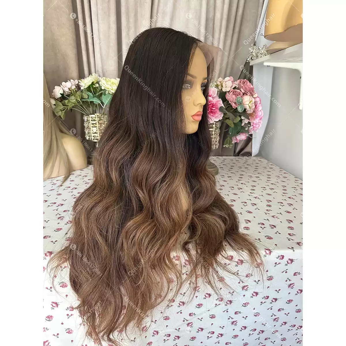 Ombré brunette color 13x6 double drawn virgin hair transparent lace natural color roots with brown ends