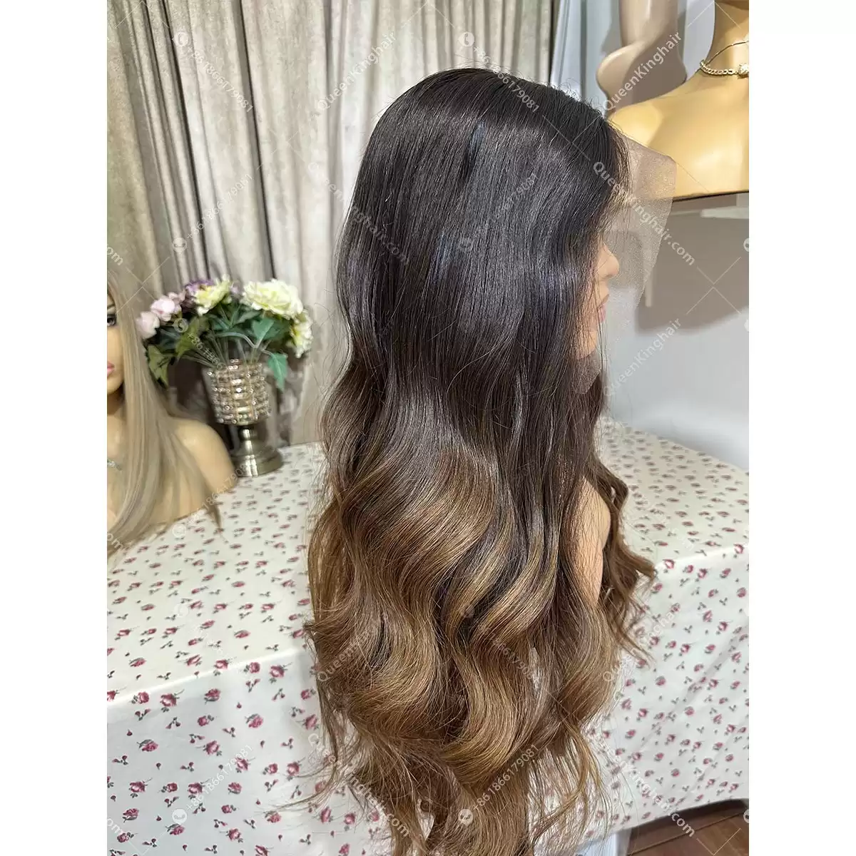 Ombré brunette color 13x6 double drawn virgin hair transparent lace natural color roots with brown ends