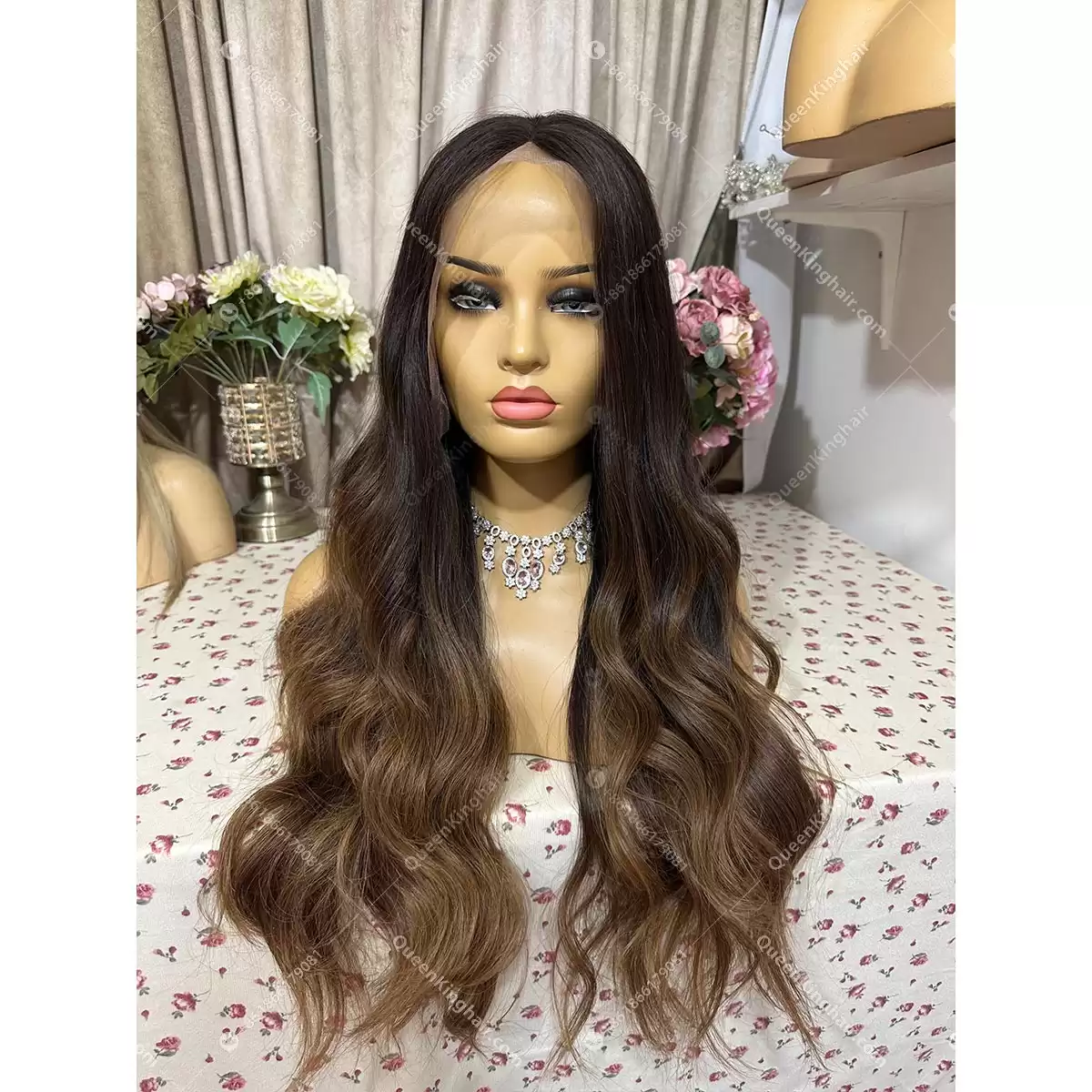 Ombré brunette color 13x6 double drawn virgin hair transparent lace natural color roots with brown ends