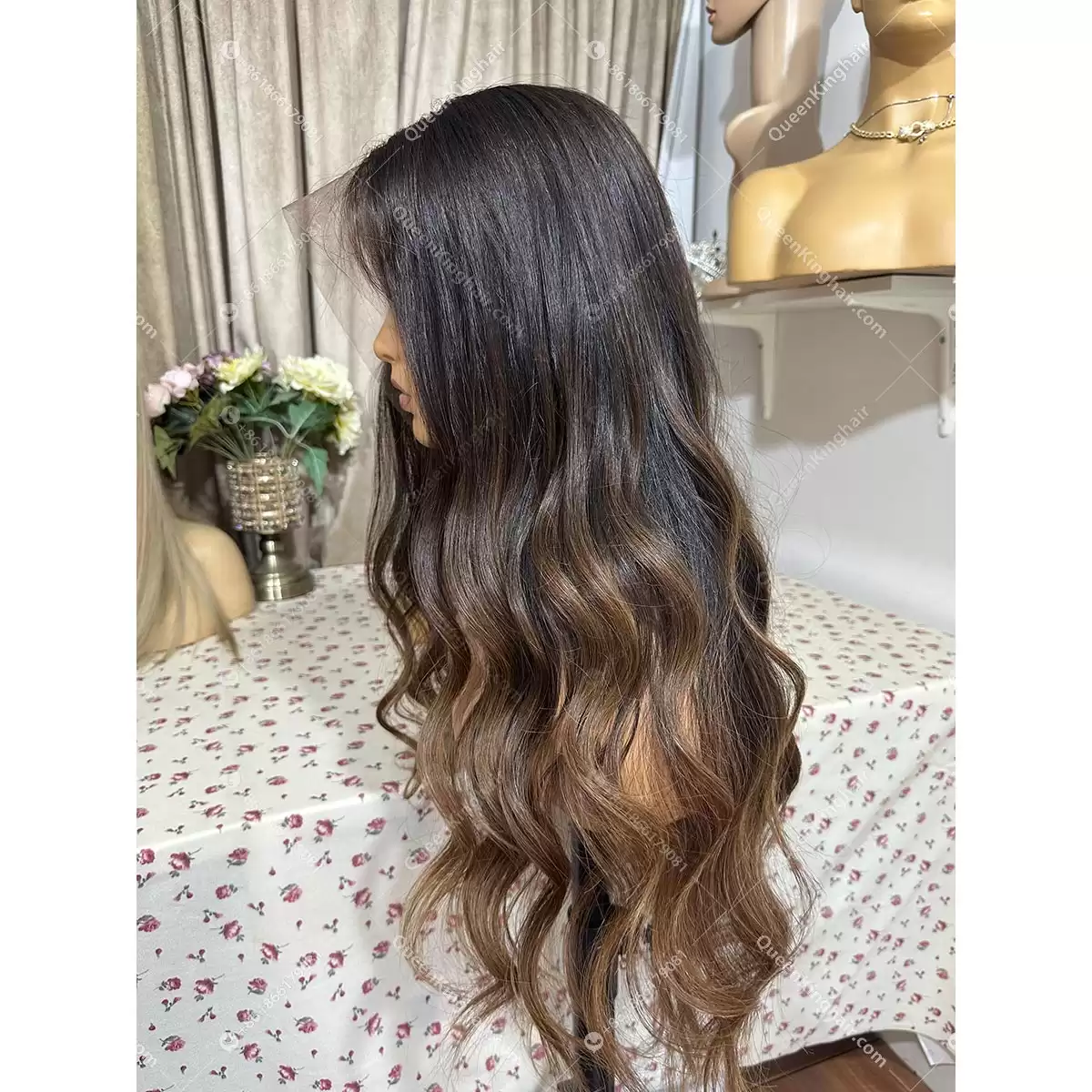 Ombré brunette color 13x6 double drawn virgin hair transparent lace natural color roots with brown ends