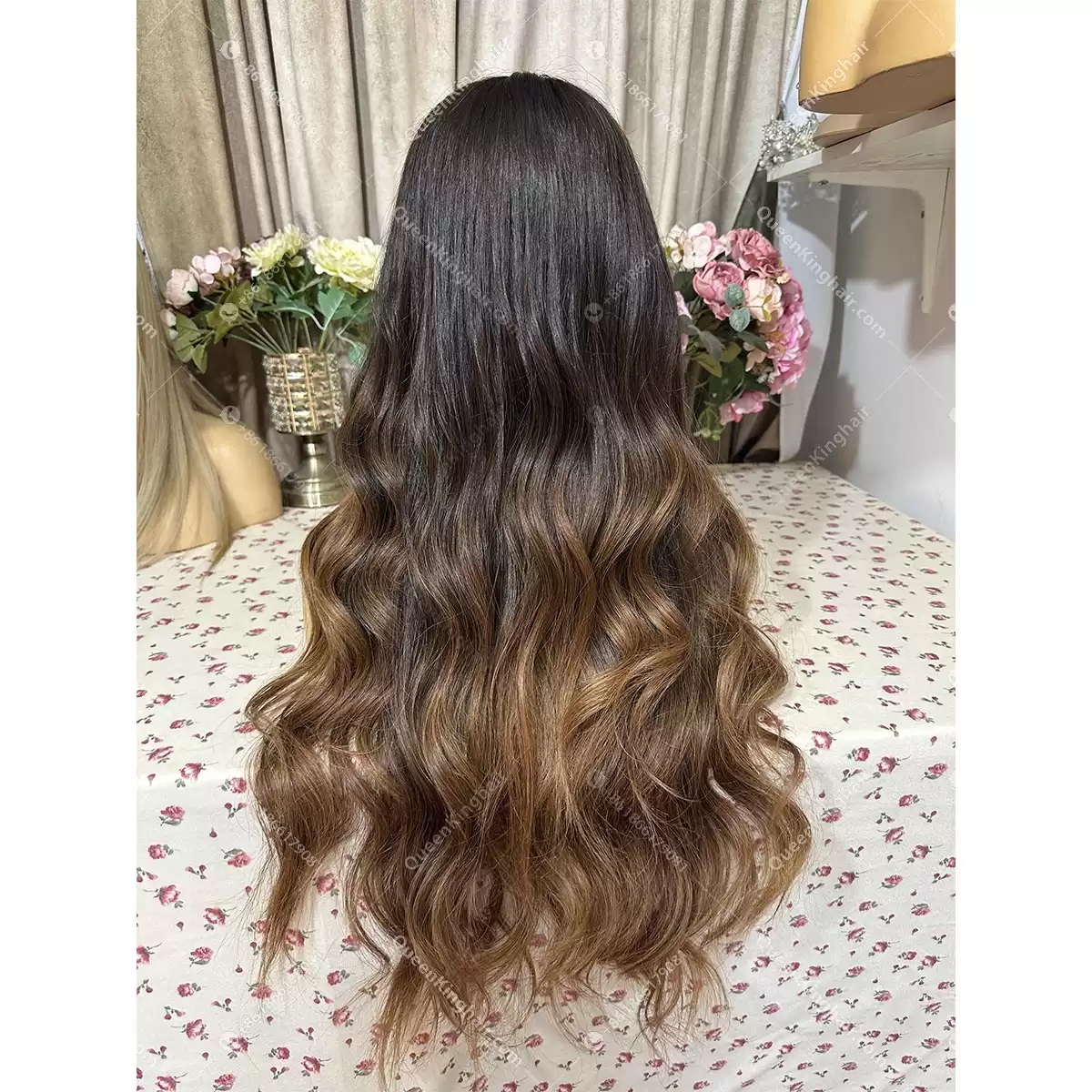 Ombré brunette color 13x6 double drawn virgin hair transparent lace natural color roots with brown ends