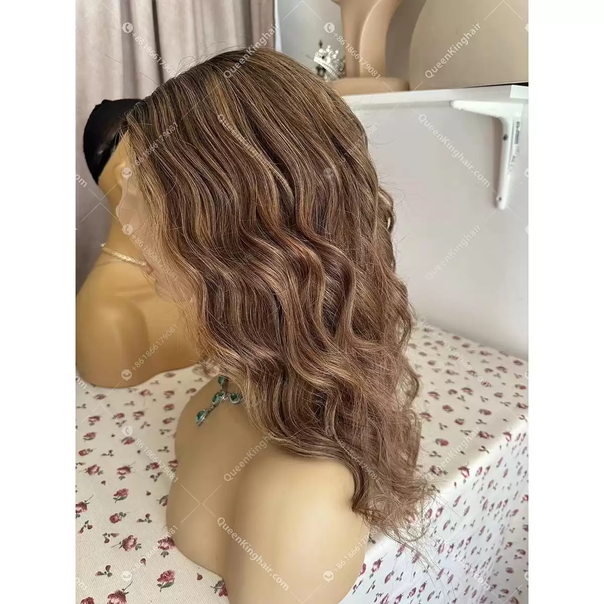 14 inches glueless all handmade wig with ear tabs transparent lace 130% density ombré honey blonde balayage natural color roots