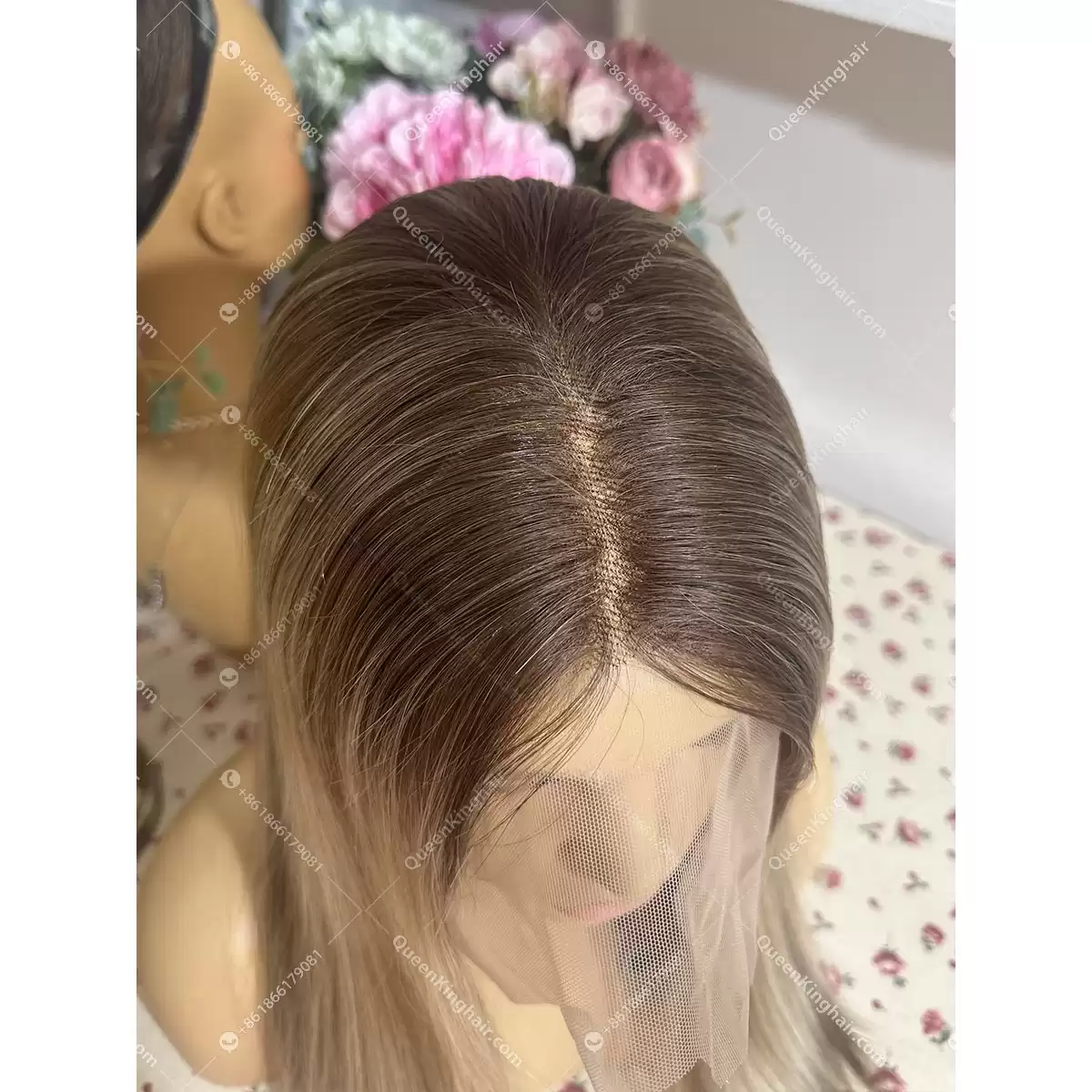 Double drawn virgin hair lace front wig 13x6 no short hair mixed ombré ashy brown roots with blonde and ashy brown balayage