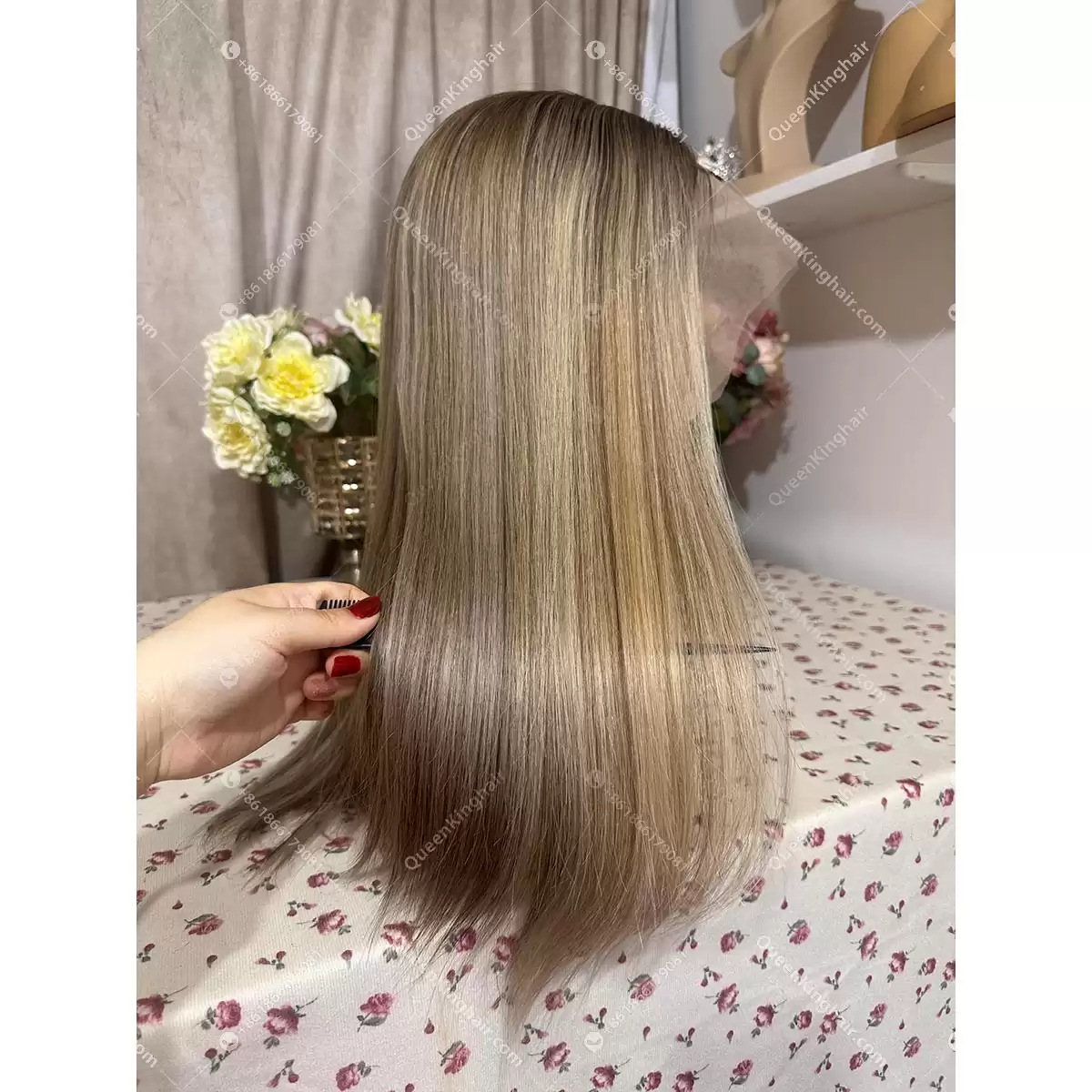 Double drawn virgin hair lace front wig 13x6 no short hair mixed ombré ashy brown roots with blonde and ashy brown balayage