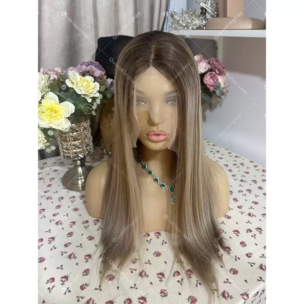 Double drawn virgin hair lace front wig 13x6 no short hair mixed ombré ashy brown roots with blonde and ashy brown balayage