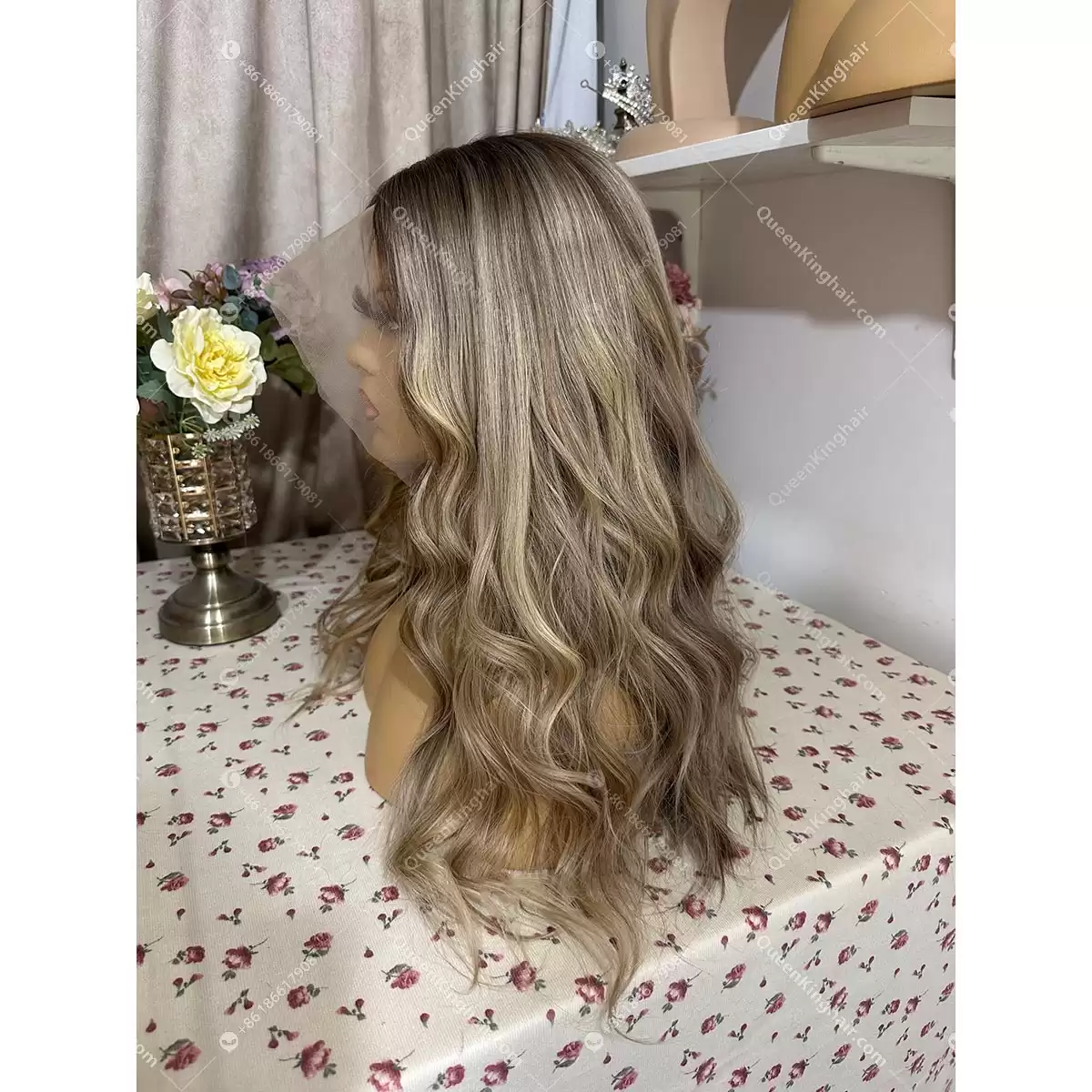 Double drawn virgin hair lace front wig 13x6 no short hair mixed ombré ashy brown roots with blonde and ashy brown balayage