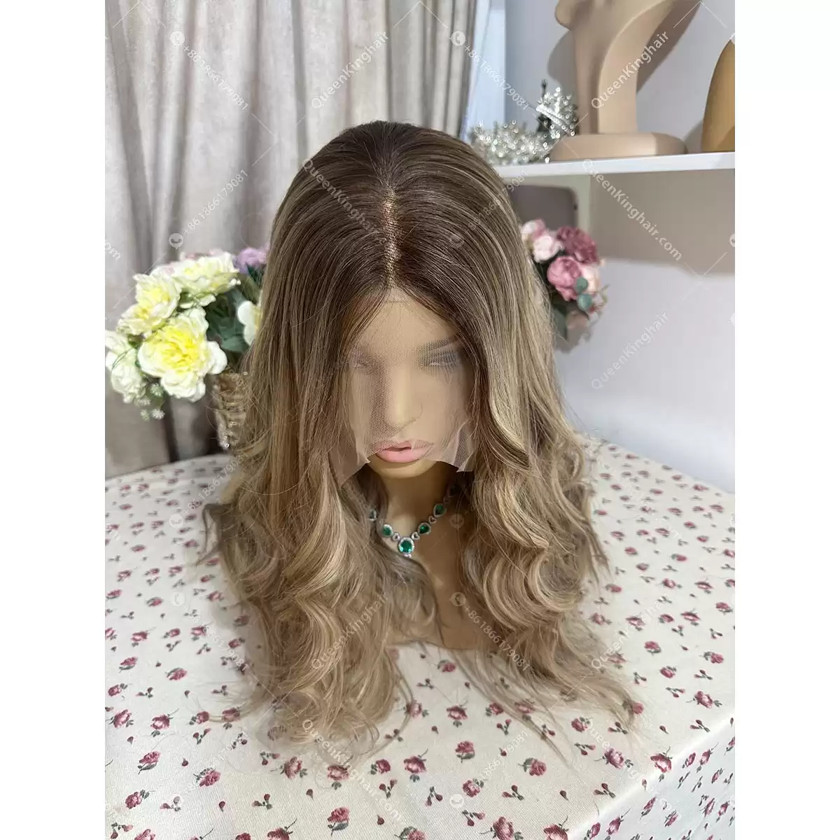 Double drawn virgin hair lace front wig 13x6 no short hair mixed ombré ashy brown roots with blonde and ashy brown balayage