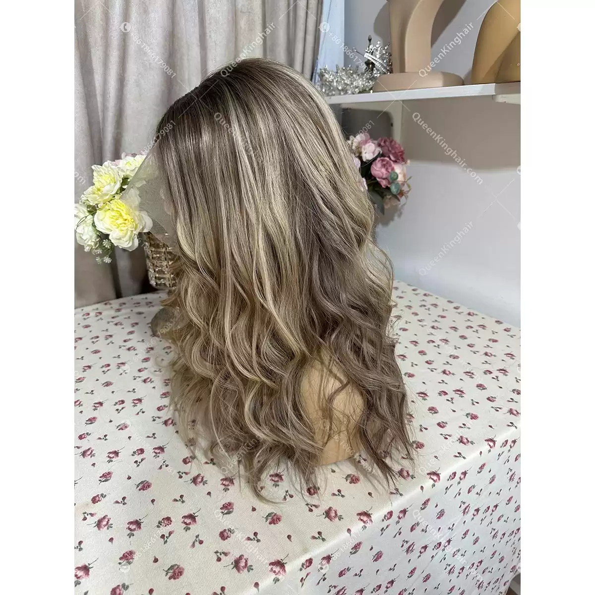 Double drawn virgin hair lace front wig 13x6 no short hair mixed ombré ashy brown roots with blonde and ashy brown balayage