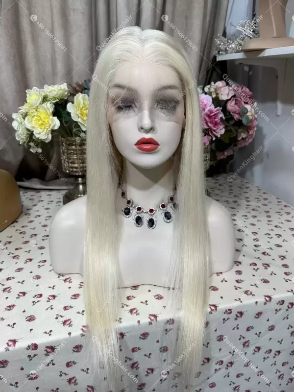 Full lace wig virgin hair transparent lace white blonde with 30% ash blonde lowlights