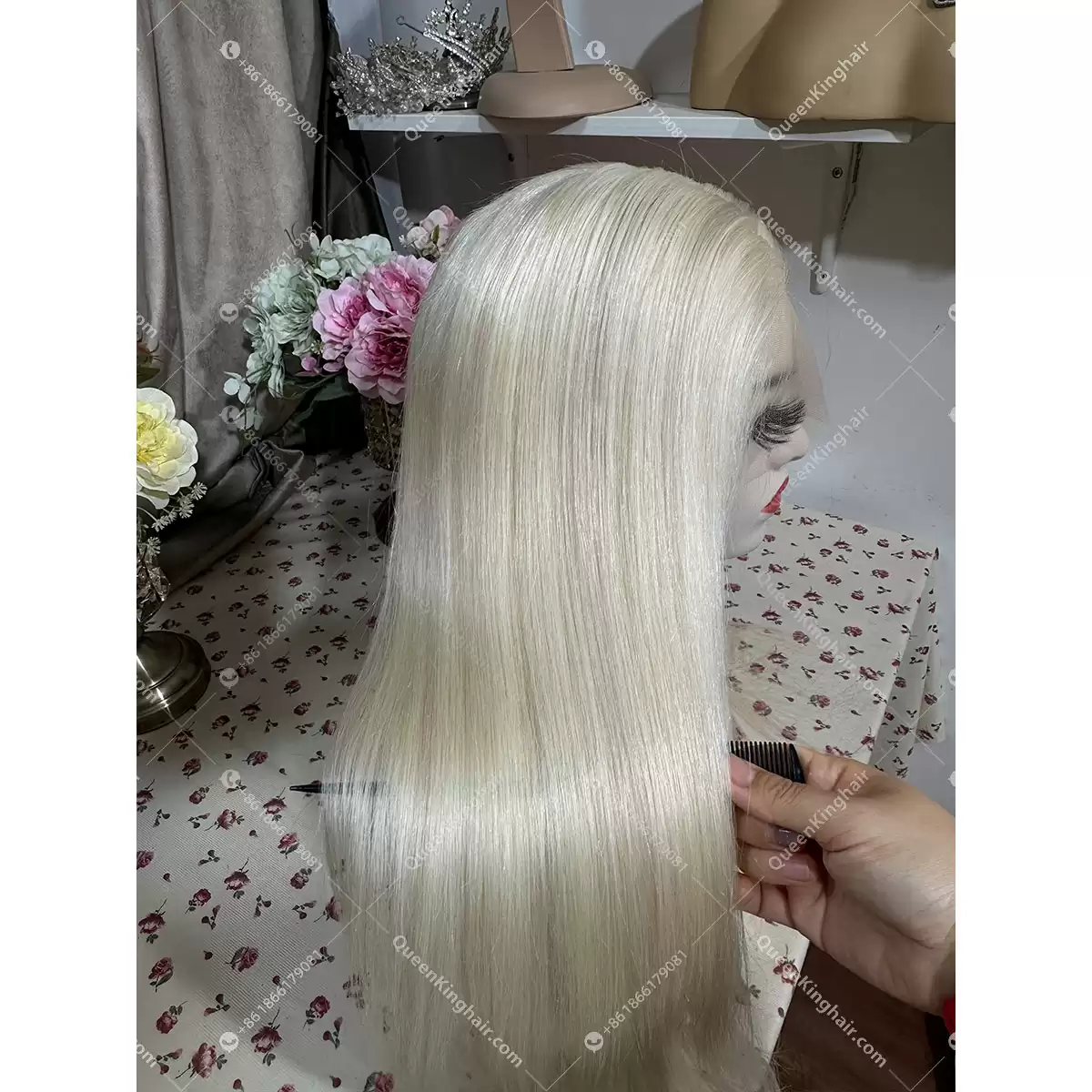 Full lace wig virgin hair transparent lace white blonde with 30% ash blonde lowlights