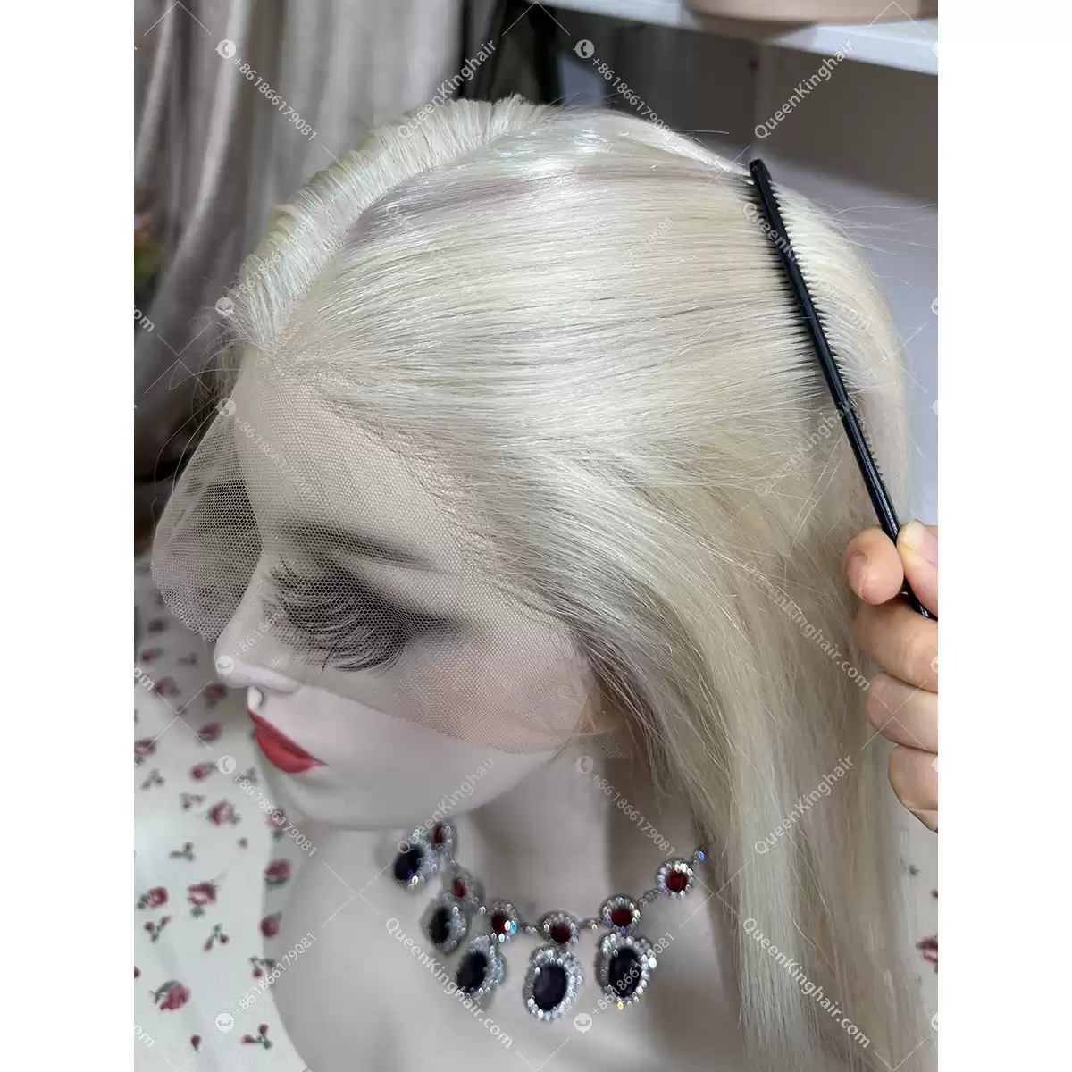 Full lace wig virgin hair transparent lace white blonde with 30% ash blonde lowlights