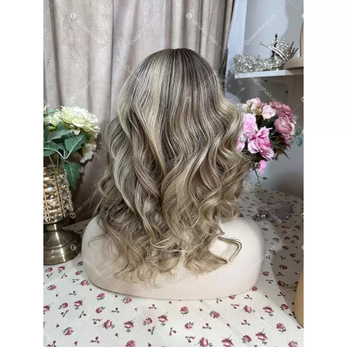 14 inches 13x6 transparent lace 150% density European virgin hair ombré ashy brown and blonde balayage