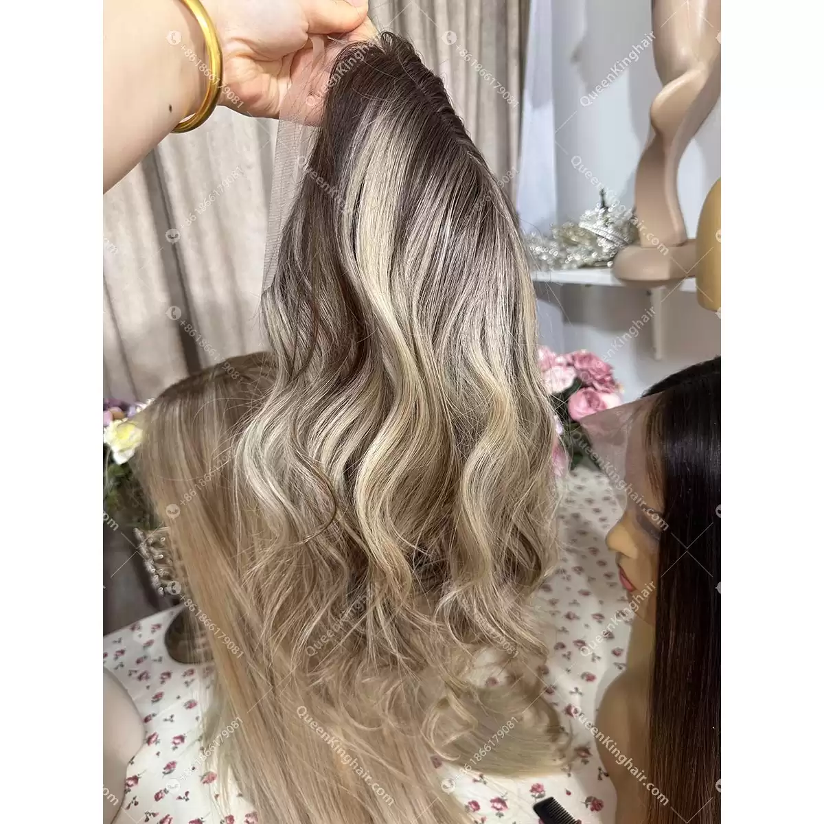 14 inches 13x6 transparent lace 150% density European virgin hair ombré ashy brown and blonde balayage