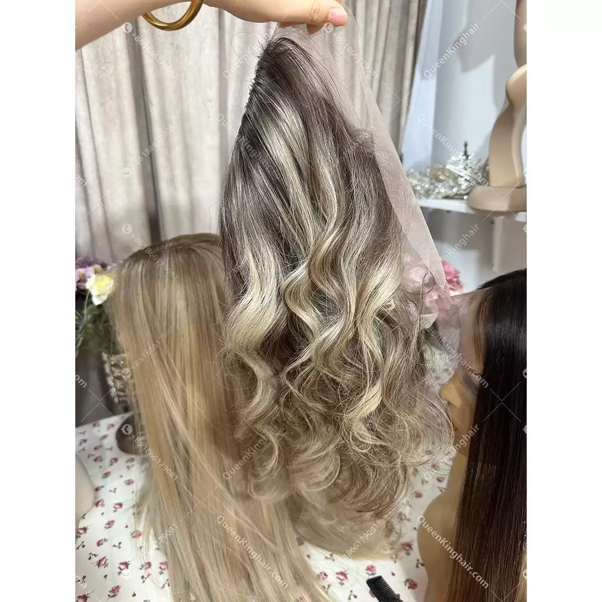 14 inches 13x6 transparent lace 150% density European virgin hair ombré ashy brown and blonde balayage