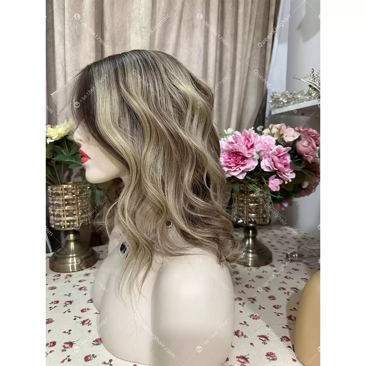 14 inches 13x6 transparent lace 150% density European virgin hair ombré ashy brown and blonde balayage