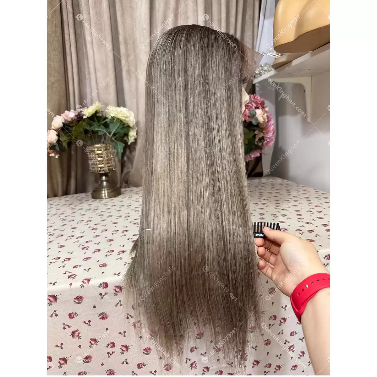 Double drawn virgin hair lace front wig 13x6 no short hair mixed ombré ashy brown roots with blonde and ashy brown balayage
