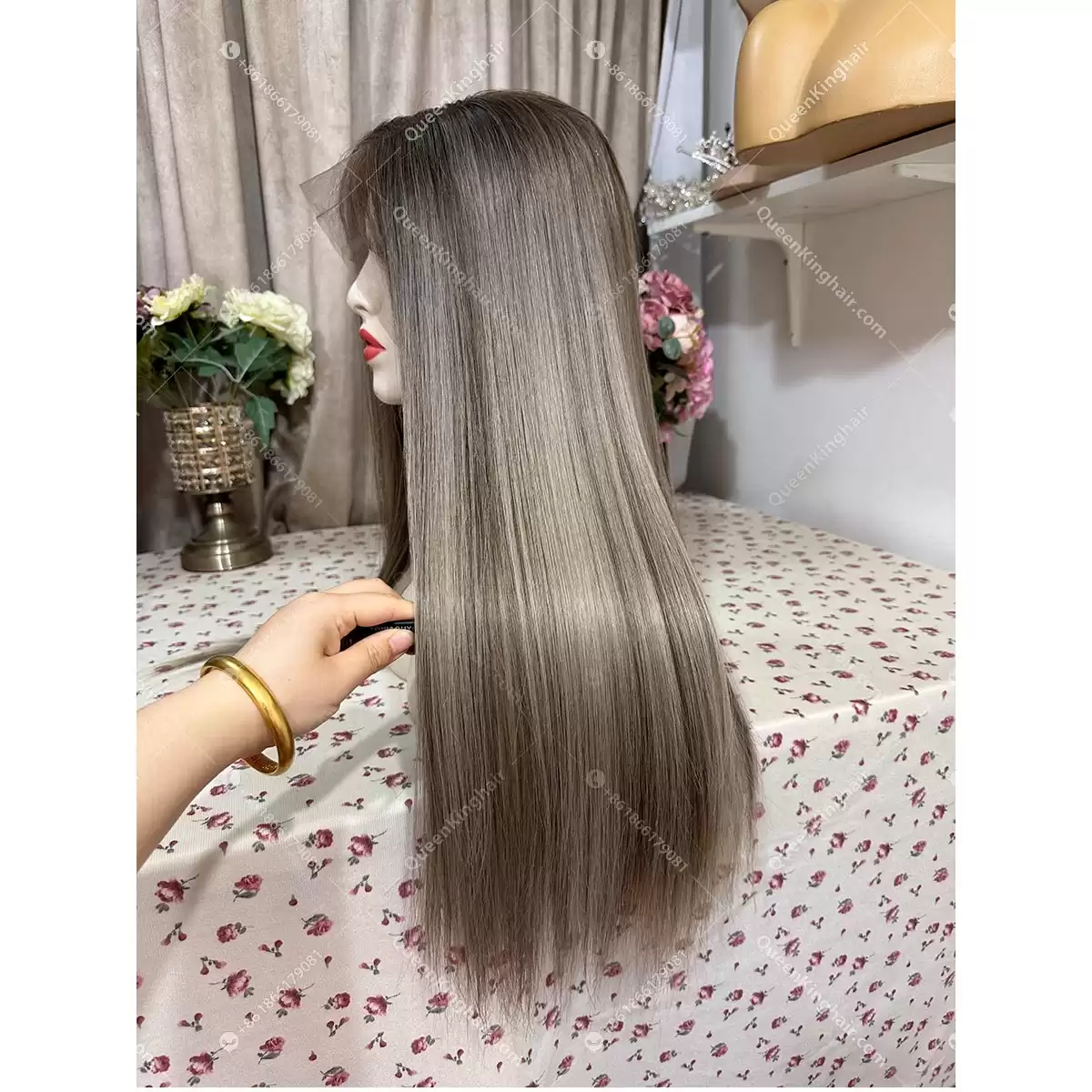 Double drawn virgin hair lace front wig 13x6 no short hair mixed ombré ashy brown roots with blonde and ashy brown balayage
