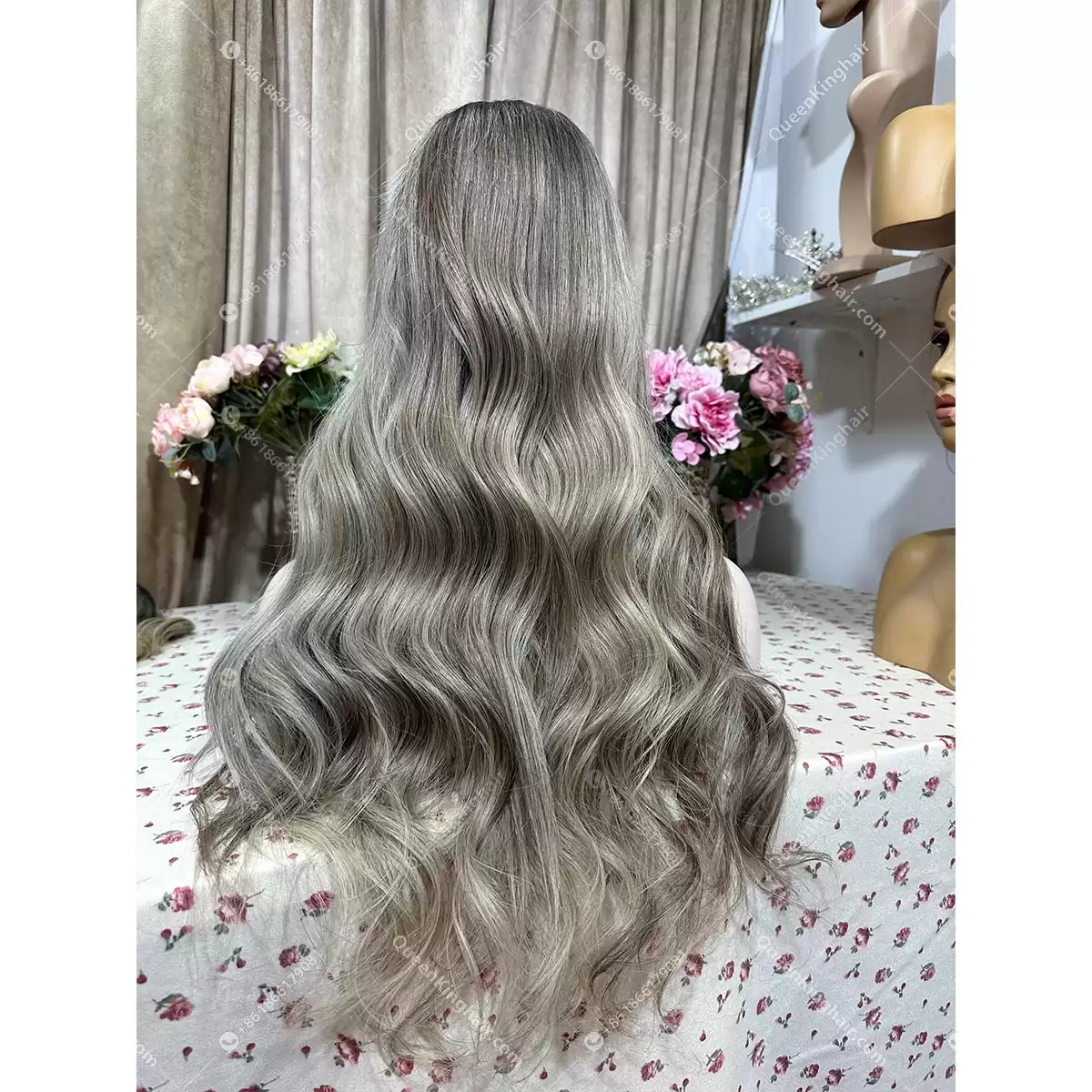 Double drawn virgin hair lace front wig 13x6 no short hair mixed ombré ashy brown roots with blonde and ashy brown balayage