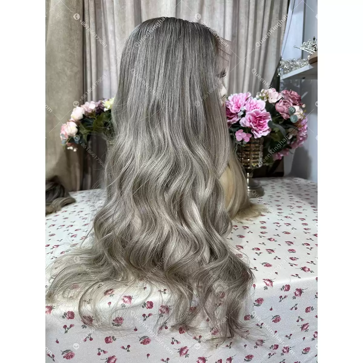 Double drawn virgin hair lace front wig 13x6 no short hair mixed ombré ashy brown roots with blonde and ashy brown balayage