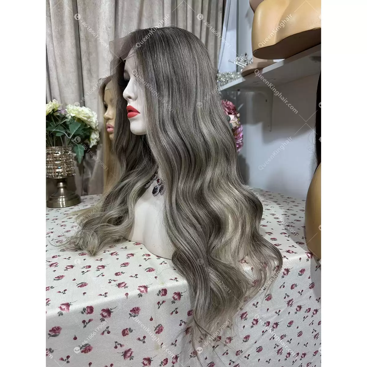 Double drawn virgin hair lace front wig 13x6 no short hair mixed ombré ashy brown roots with blonde and ashy brown balayage