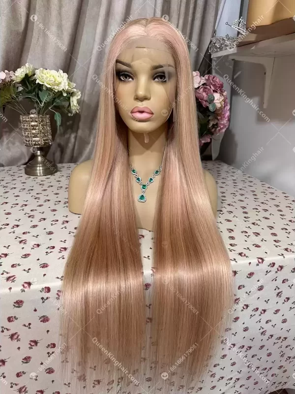 30 inches 13x6 transparent lace 250% density baby pink blonde and light brown balayage with brown roots