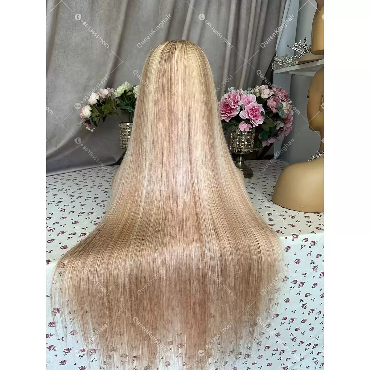 30 inches 13x6 transparent lace 250% density baby pink blonde and light brown balayage with brown roots