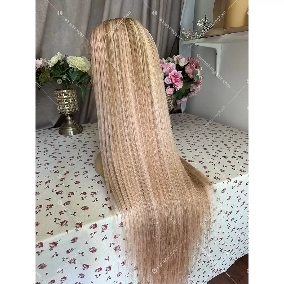 30 inches 13x6 transparent lace 250% density baby pink blonde and light brown balayage with brown roots