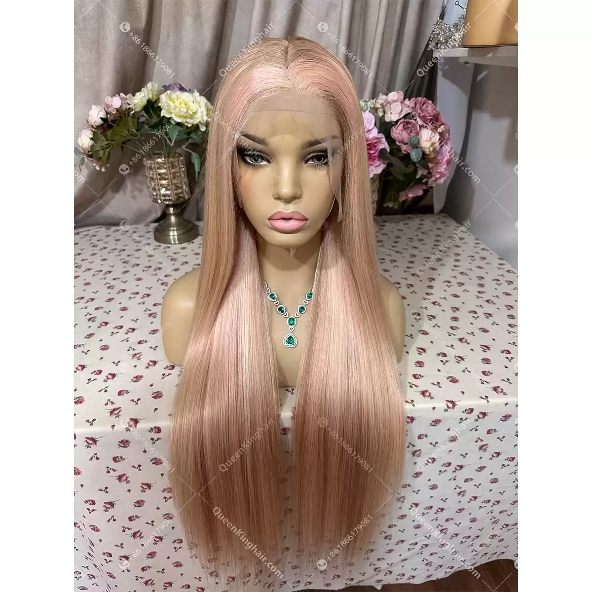 30 inches 13x6 transparent lace 250% density baby pink blonde and light brown balayage with brown roots