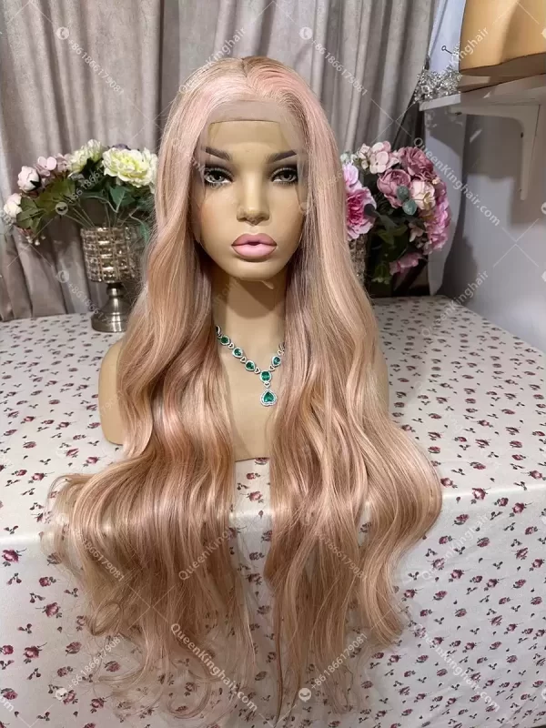 30 inches 13x6 transparent lace 250% density baby pink blonde and light brown balayage with brown roots
