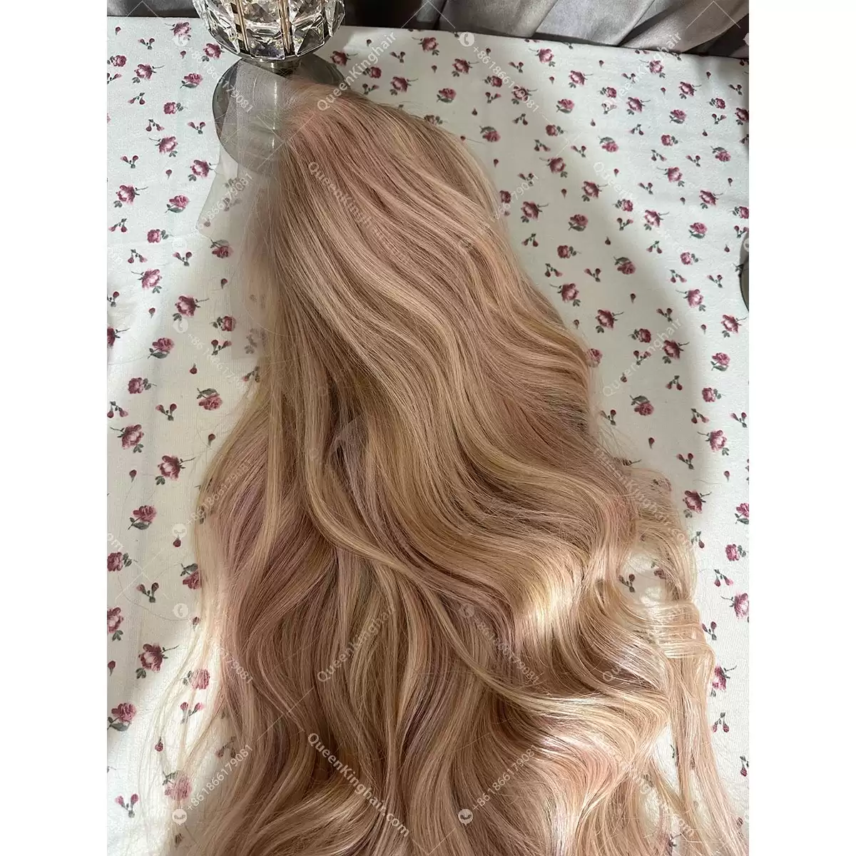 30 inches 13x6 transparent lace 250% density baby pink blonde and light brown balayage with brown roots