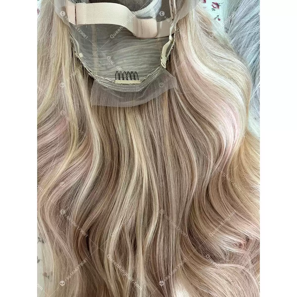 30 inches 13x6 transparent lace 250% density baby pink blonde and light brown balayage with brown roots