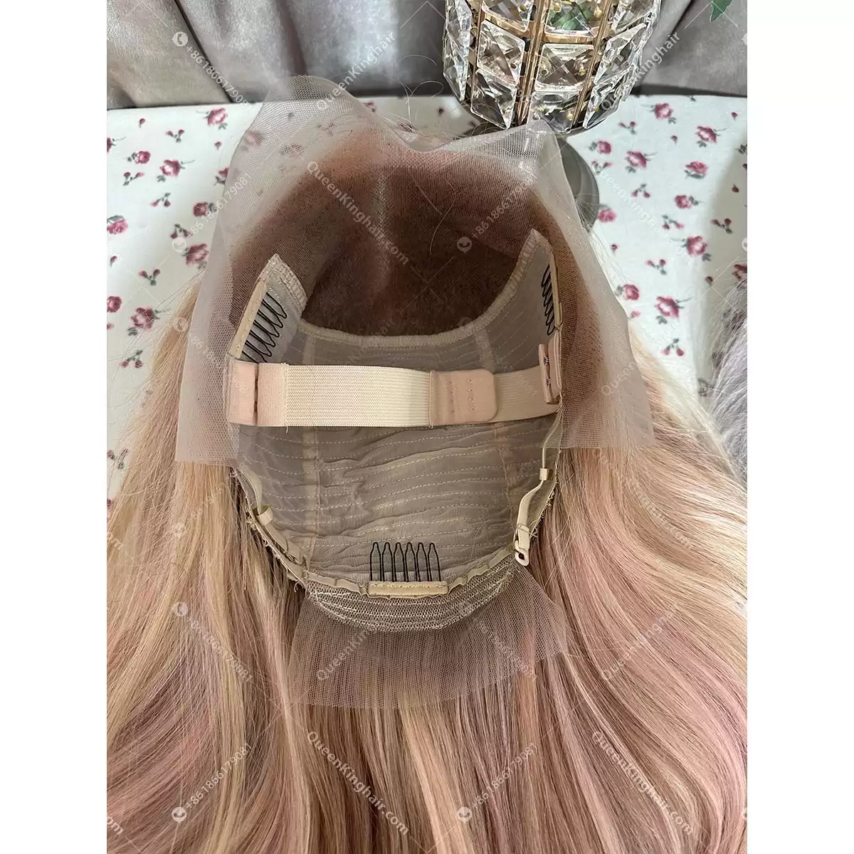 30 inches 13x6 transparent lace 250% density baby pink blonde and light brown balayage with brown roots