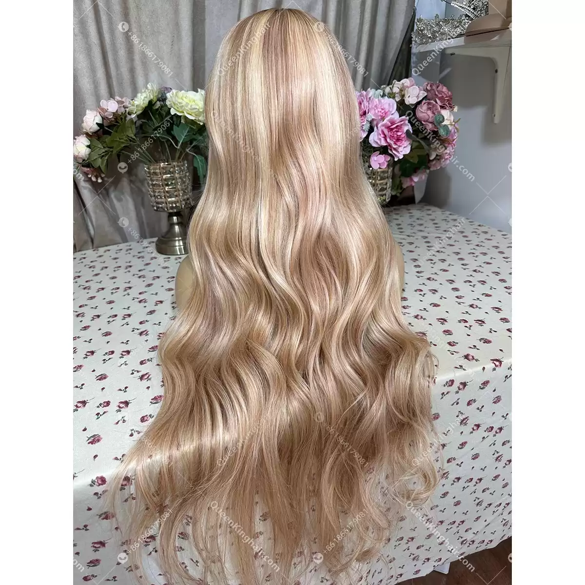30 inches 13x6 transparent lace 250% density baby pink blonde and light brown balayage with brown roots