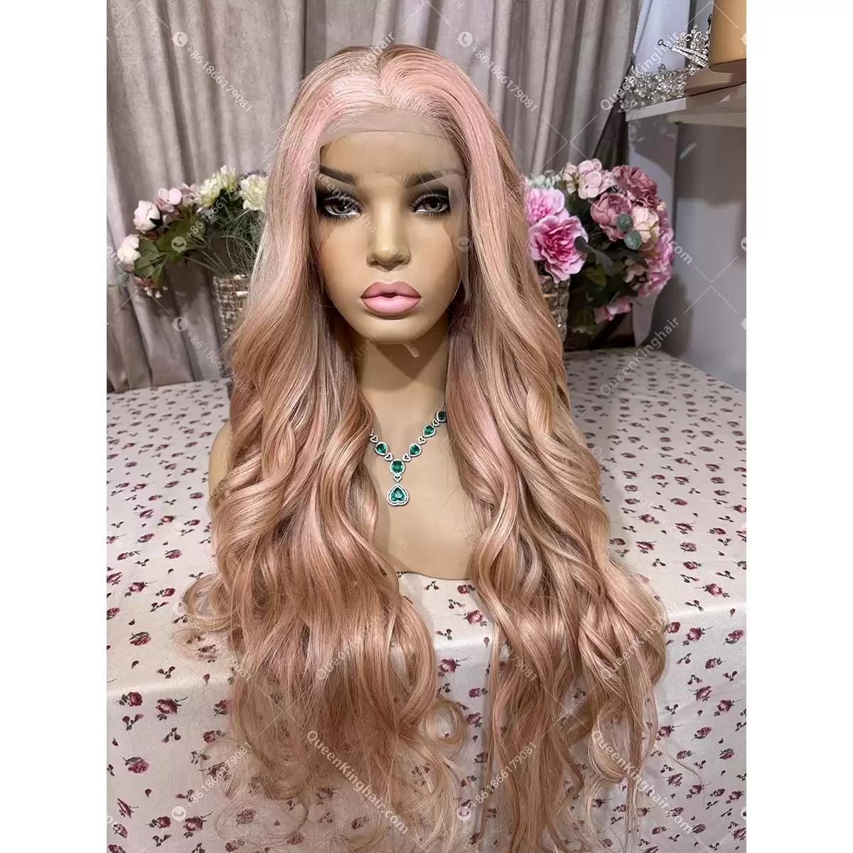 30 inches 13x6 transparent lace 250% density baby pink blonde and light brown balayage with brown roots