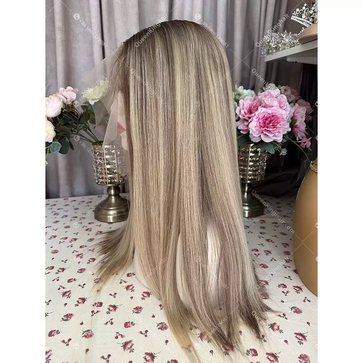 Double drawn virgin hair lace front wig 13x6 no short hair mixed ombré ashy brown roots with blonde and ashy brown balayage