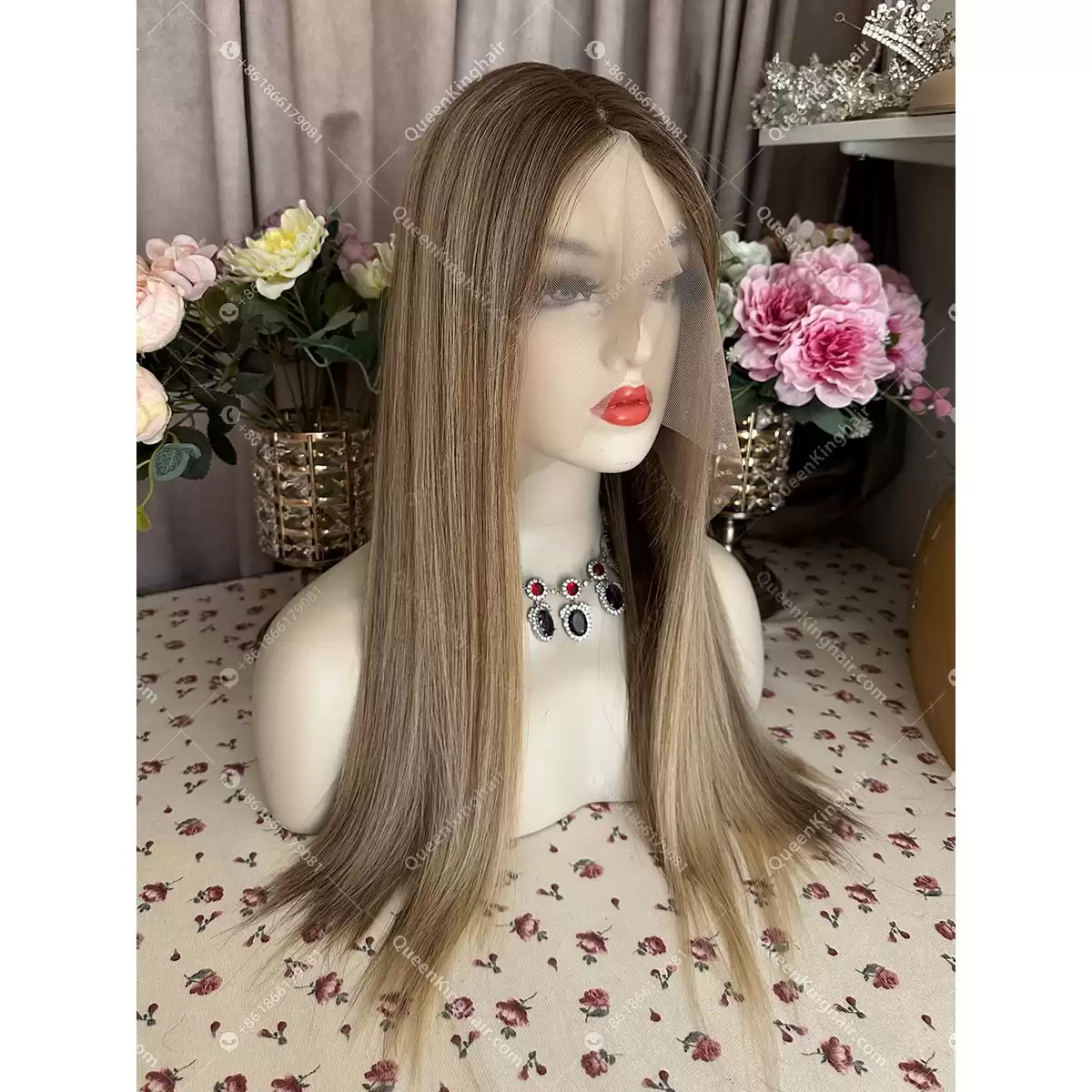 Double drawn virgin hair lace front wig 13x6 no short hair mixed ombré ashy brown roots with blonde and ashy brown balayage