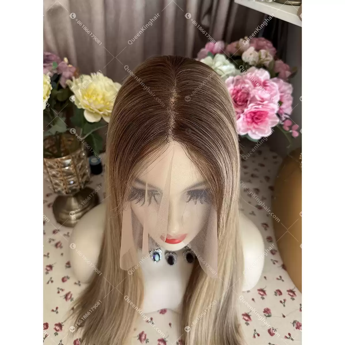 Double drawn virgin hair lace front wig 13x6 no short hair mixed ombré ashy brown roots with blonde and ashy brown balayage
