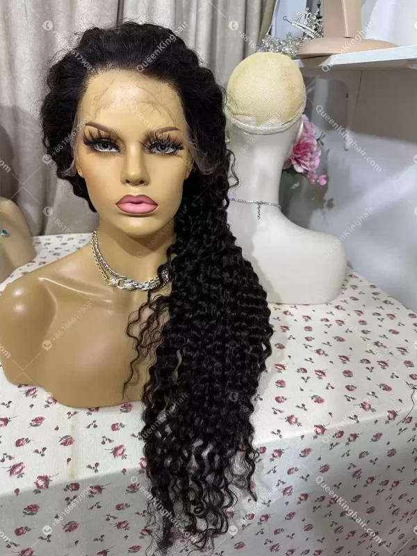 30 inches 13x6 full Hd lace formal 250% density natural color deep curly wig